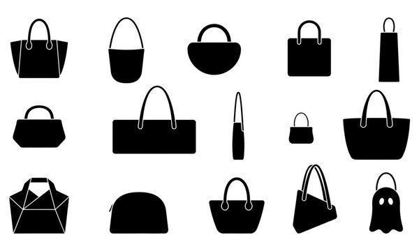 Black handbags and purses flat illustration set