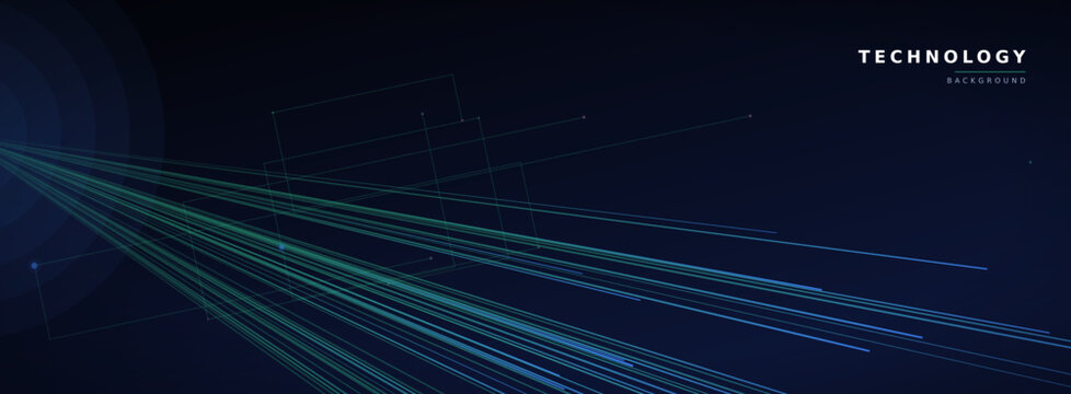Futuristic technology background with blue light streaks, abstract digital data motion lines, dark cyber network vector
