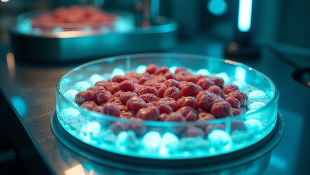 Futuristic Lab Grown Cultured Meat Cellular Agriculture Concept