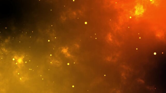 Abstract Golden Dust Particles Floating on Dark Orange Nebula Background Loop