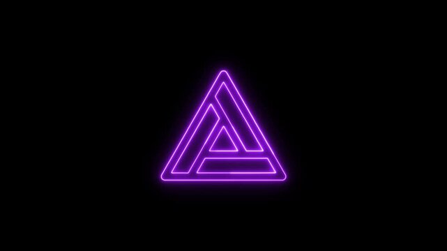 Neon Purple Impossible Triangle Optical Illusion Glowing Geometric Loop on Black Background