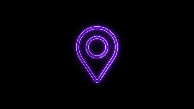 Purple Neon Location Pin Animation on Black Background