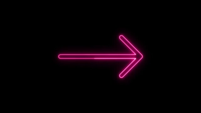 Neon Pink Right Arrow Outline Glow Animation on Black Background