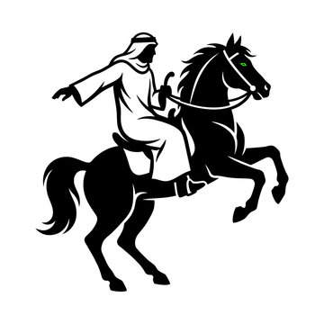 Traditional Arab rider on a rearing stallion silhouette