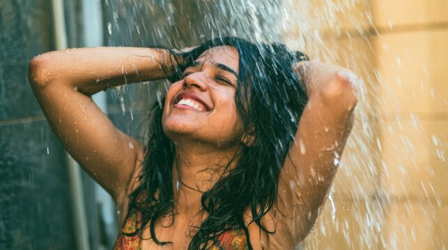 Woman taking a shower