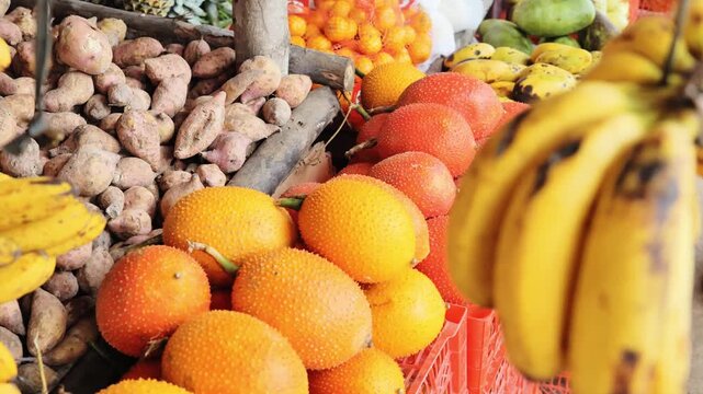 Fresh Exotic Produce Display At Local Market In Palawan Philippines