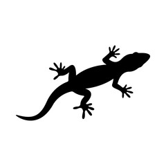 Obraz premium Minimalist Black Silhouette of a Tropical Gecko Isolated on a Clean White Background for Wildlife and Nature Design Projects