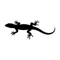Obraz premium Simple Silhouette of a Small Gecko Lizard Isolated on a Clean White Background for Graphic Design Projects