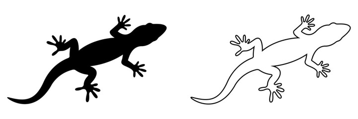 Fototapeta premium Minimalist Gecko Silhouette and Outline Vector Illustration for Nature and Wildlife Creative Graphic Design Projects
