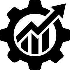 Black gear icon with a growing financial growth chart arrow isolated on transparent background © MdAbulBasar