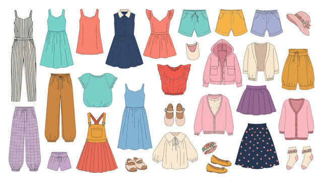 Colorful flat lay collection of women clothing and accessories 1.