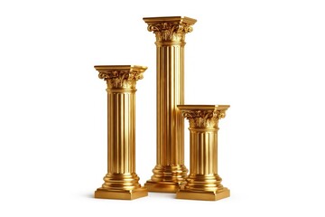 Fototapeta premium Three ornate gold classical columns isolated on a white background