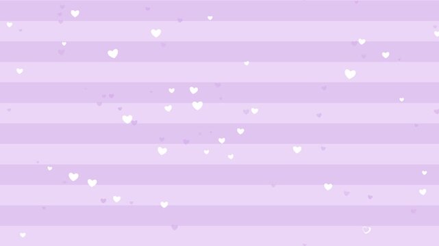 Pastel lilac striped background with floating white hearts. This seamless romantic motion graphic loop is perfect for cute Valentine and wedding video designs.