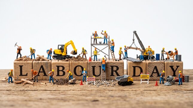Miniature worker figures on blocks for labor day