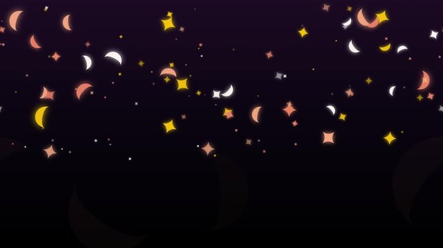 Dark twilight background with panning cute moons and stars. This seamless celestial motion graphic loop is perfect for mystic astrology and dreamy nighttime video designs.