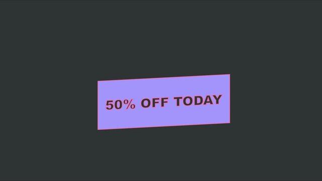50% off today animated text overlay for sales promotion and marketing campaigns animation 4k discount