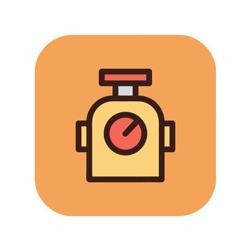 Flat industrial mechanical pump icon with pressure gauge