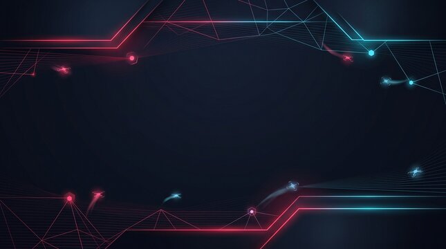 Abstract AI Drone Surveillance Technology Background Template with Glowing Scan Lines and Copy Space