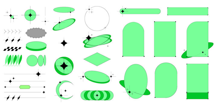 Abstract Green Geometric Shape Elements Set, Modern Basic Shapes and Graphic Design Assets