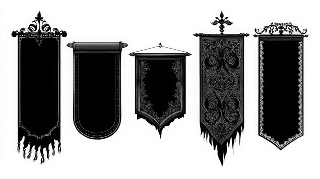 Decorative gothic style wall banners and hanging scrolls set with ornament decorative heraldic medieval