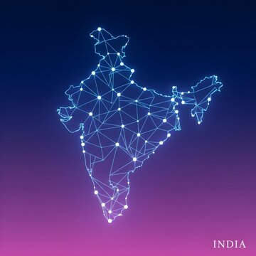 Digital technology network map illustrating global connectivity concepts over a vibrant purple gradient background with communication digital infrastructure