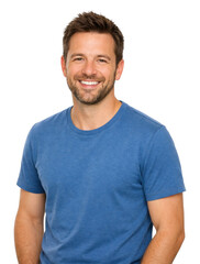 Obraz premium PNG Smiling man wearing blue shirt.