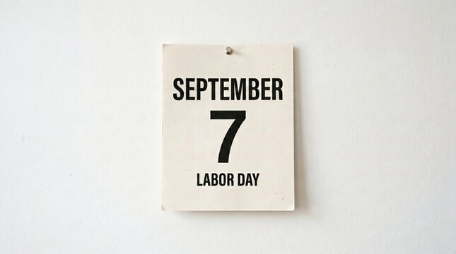 Minimalist labor day reminder for september seventh on white wall