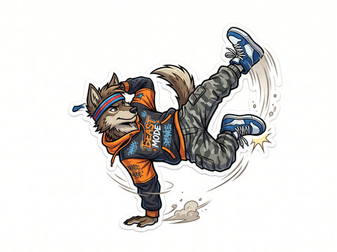 Cool Anthropomorphic Wolf Breakdancer Performing a One-Handed Freeze