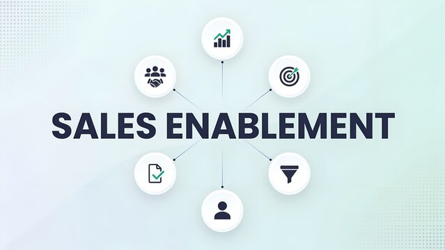 Sales enablement concept with icons and text