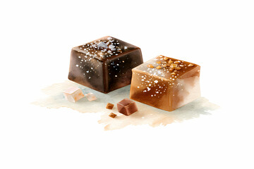 Obraz premium Delicious Watercolor Chocolate Treats Isolated on White Background