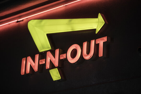 Las Vegas, Nevada, United States - 03 July 2017: View of the illuminated neon sign of an In-N-Out Burger restaurant at night.