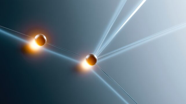Abstract blue background with two glowing spheres connected by light beams