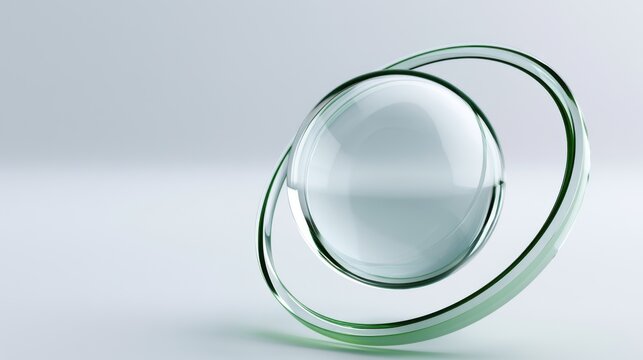A clean, clear, abstract orb encased in a glass ring, symbolizing clarity and sophistication