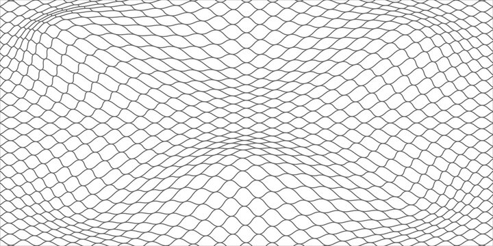 Fishing or soccer net. Repeated hexagon pattern. Black wired mesh texture isolated on white background. Metallic or fabric fence, cage or lattice structure. Vector graphic Illustration.