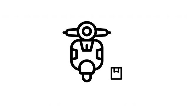 Delivery scooter with package line icon for shipping and courier service