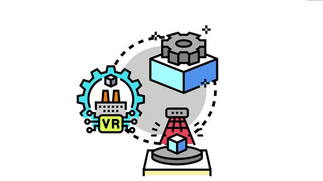 Icon presenting three dimensional model building, creating virtual reality object, and projecting prototype using modern additive technologies for innovation
