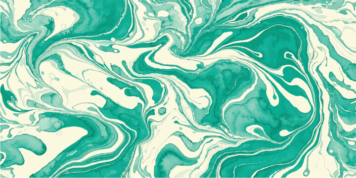 Abstract Teal and Cream Marble Texture Vector Background with Fluid Liquid Swirl and Watercolor Ink Effect