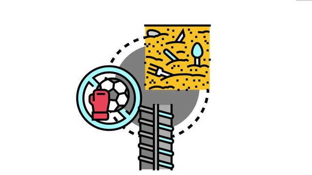 Vector depicting the ability to deform plastically, showcasing different examples like digging in sand, a boxing glove deforming a soccer ball, and reinforcing bars in concrete