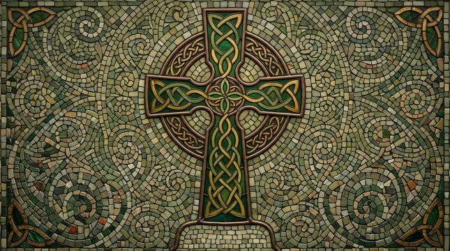 Ornate Celtic cross with intricate knotwork on stone
