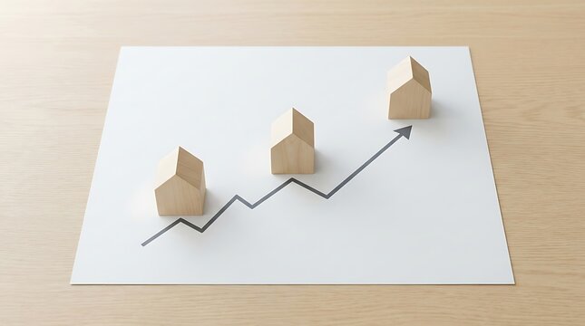 Conceptual representation of the escalating real estate market, demonstrating significant property value appreciation and strategic investment growth within the housing sector