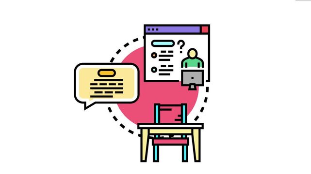 Abstract reasoning process conceptualizing various mental steps for problem solving, decision making, and critical thinking development, using a person, computer, and speech bubble elements