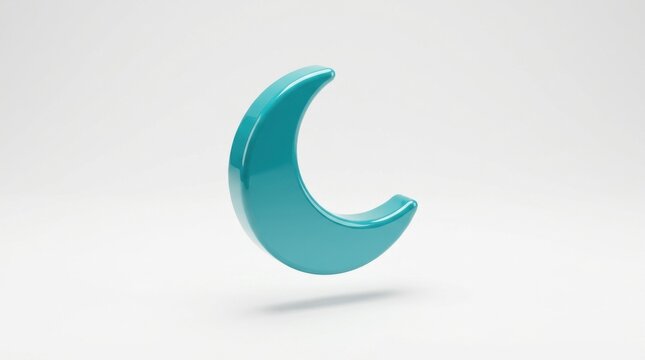 3D Glossy Teal Crescent Moon Icon Isolated on White Background Minimalist Digital Graphic Symbol for Night Theme Weather UI and Celestial Design