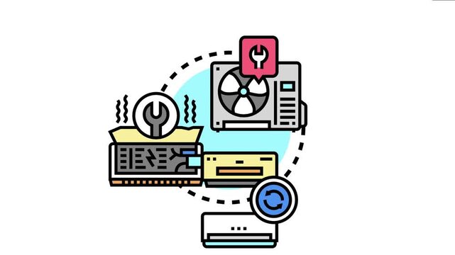 Air conditioning unit servicing concept featuring a collection of components and tools representing professional climate system maintenance and repair