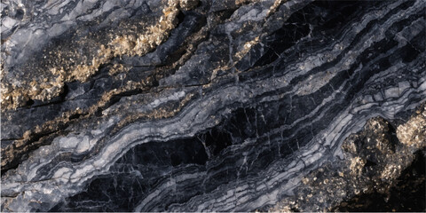 Naklejka premium Elegant Black Marble Texture with Gold Veins and Dark Grey Mineral Swirls Vector Background
