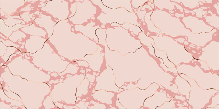 Elegant Pink Marble Texture with Rose Gold Metallic Veins Vector Background