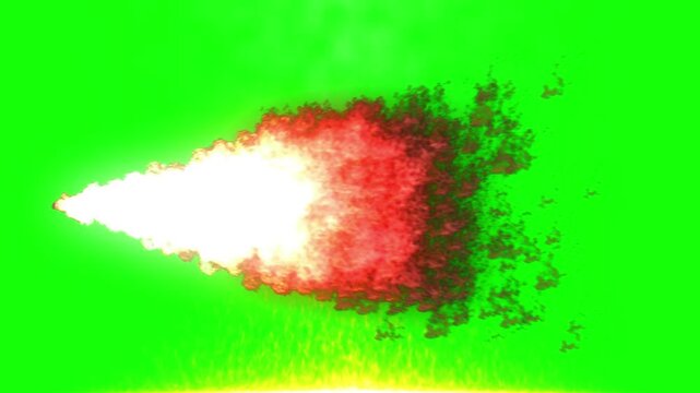 Fire jet blasts bright orange flames horizontally across a solid green screen background.