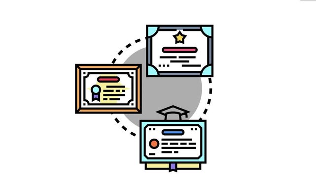 Academic certification crest showcasing various diplomas, awards, and degrees, symbolizing achievement, education, and professional development