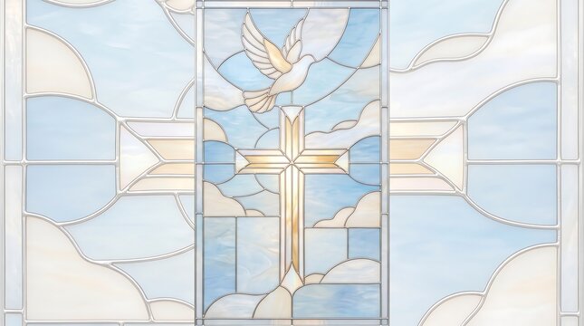Abstract watercolor cross with blue and white textures on a spiritual background