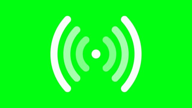 Animated white Wi-Fi signal icon on a green screen background.