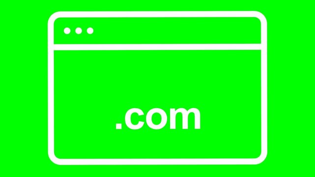 Green screen browser window with .com domain name displayed.